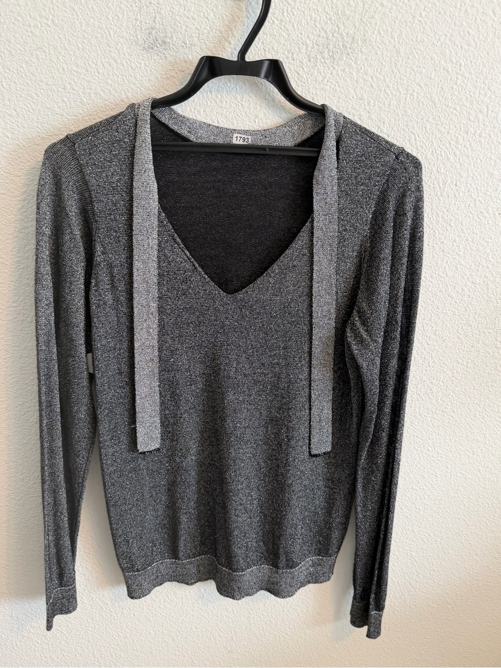 Men's Charcoal V-Neck Sweater with Neck Tie